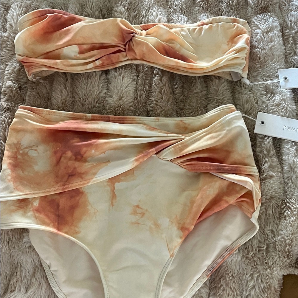 Jonathan Simkhai Cream and Orange Bandeau Set